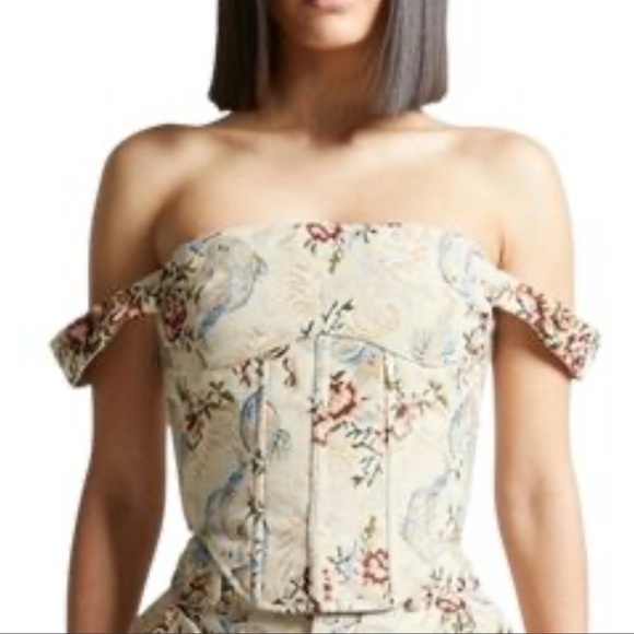 Maniere De Voir Tops - Maniere De Voir Bonnie Floral-Jacquard Bardot Corset Top Wuthering Heights 12